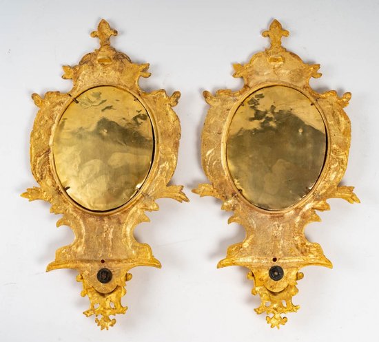 Pair Of Small Gilt Bronze Wall Mirrors Late 19th Century