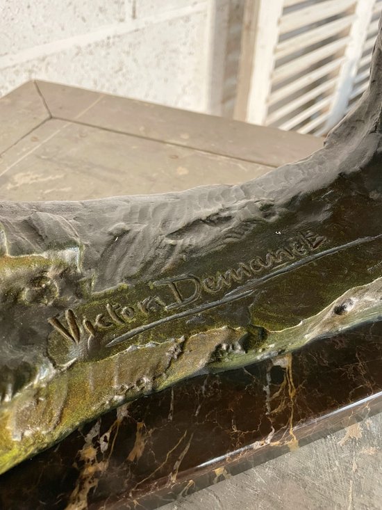 Art Déco in bronzo con patina verde "arciere" di Victor DEMANET