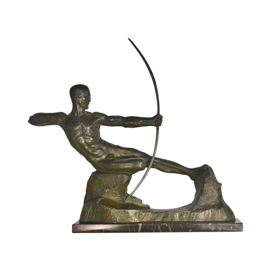 Bronze Art Deco green patina "archer" by Victor DEMANET