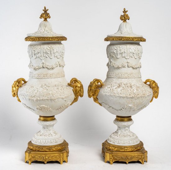 Pair Of Vases In Biscuit Late 19th Century