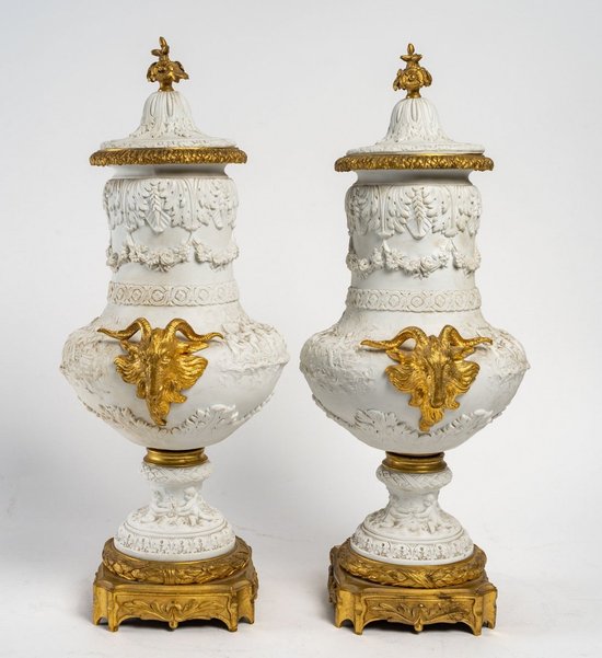 Pair Of Vases In Biscuit Late 19th Century