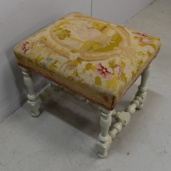 Sgabello in tela e legno, gusto Luigi XIV - Fine del XIX secolo
