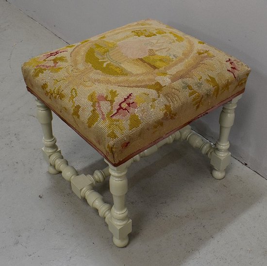 Sgabello in tela e legno, gusto Luigi XIV - Fine del XIX secolo