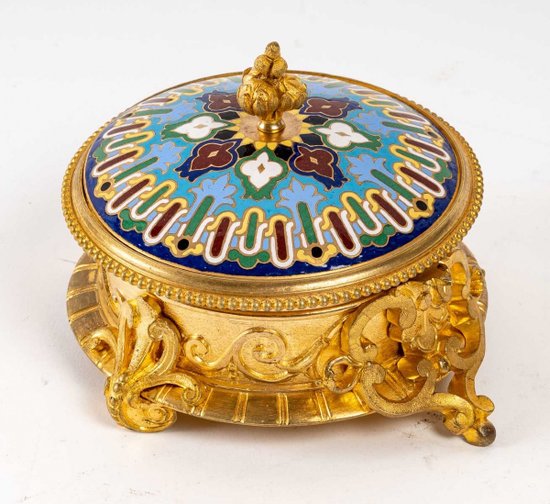 Scatola per gioielli in bronzo e smalto cloisonné Fine del XIX secolo