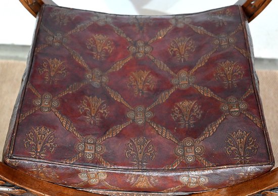 Coppia di importanti poltrone Dagobert, Curule, stile rinascimentale - Fine XIX secolo