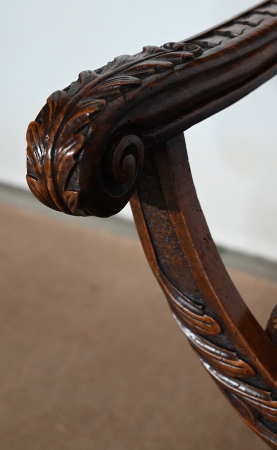 Coppia di importanti poltrone Dagobert, Curule, stile rinascimentale - Fine XIX secolo