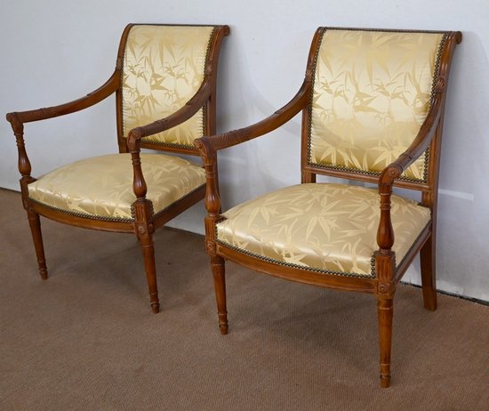 Coppia di poltrone in mogano, stile Luigi XVI / Direttorio - Inizio XIX secolo