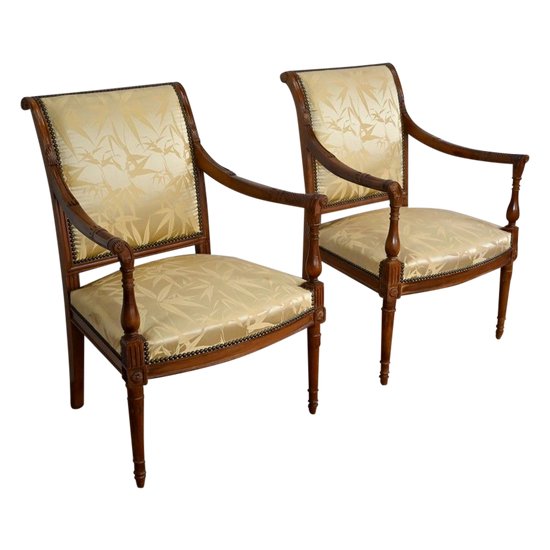 Paar Fauteuils aus Mahagoni, Stil Louis XVI / Directoire - Anfang 19.