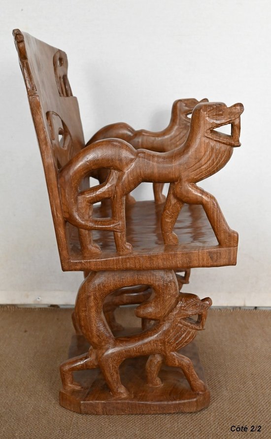 Atypical Solid Mahogany Armchair, Animal - 1950
