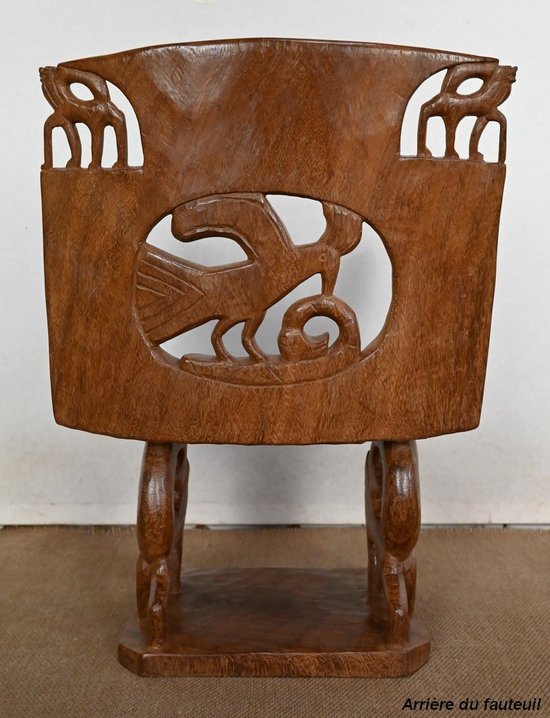 Atypical Solid Mahogany Armchair, Animal - 1950