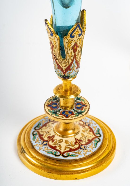 Pair Of Bronze And Enamel Cloisonné Horns Late 19th Century