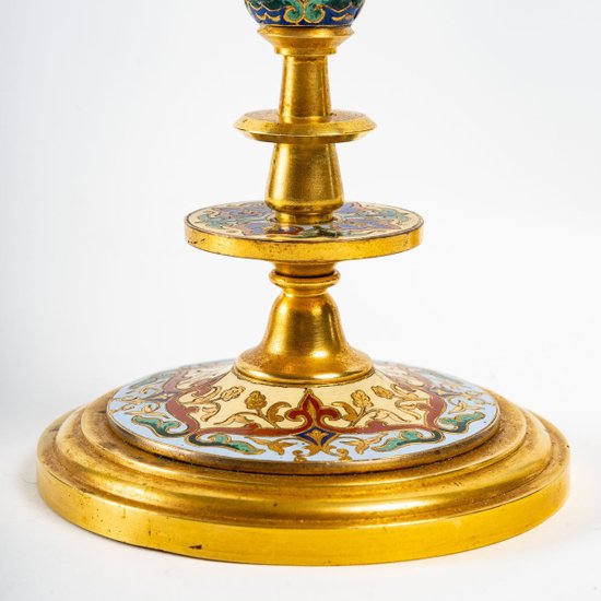 Pair Of Bronze And Enamel Cloisonné Horns Late 19th Century