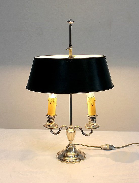 Lampada Bouillotte in metallo argentato, stile Impero - Inizio XX secolo