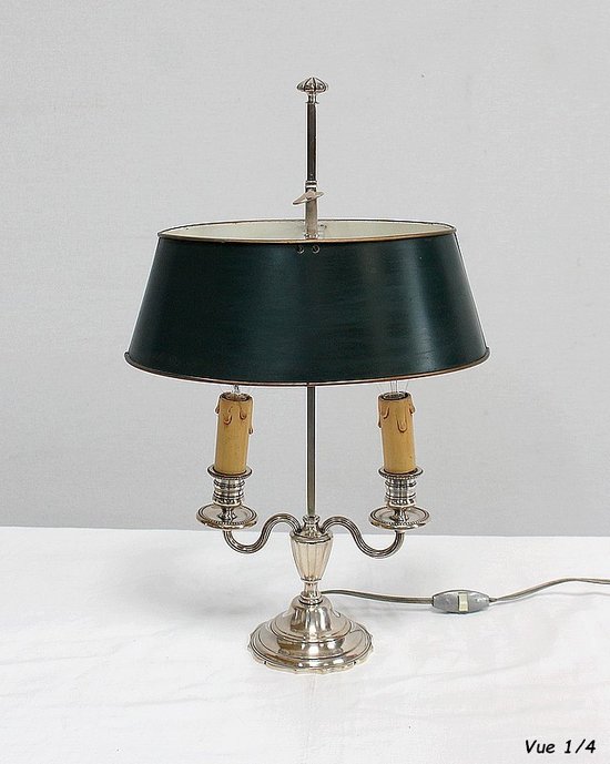 Lampada Bouillotte in metallo argentato, stile Impero - Inizio XX secolo
