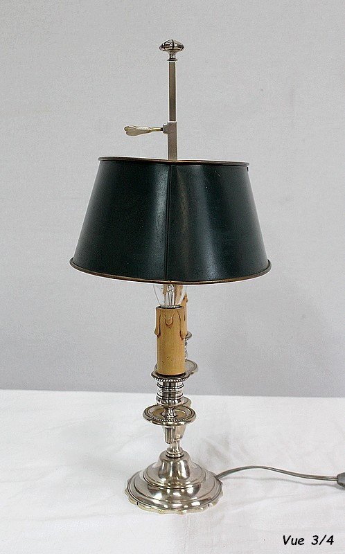 Lampada Bouillotte in metallo argentato, stile Impero - Inizio XX secolo