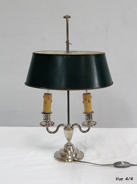 Lampada Bouillotte in metallo argentato, stile Impero - Inizio XX secolo