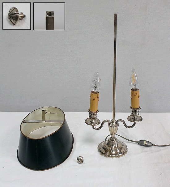 Lampada Bouillotte in metallo argentato, stile Impero - Inizio XX secolo