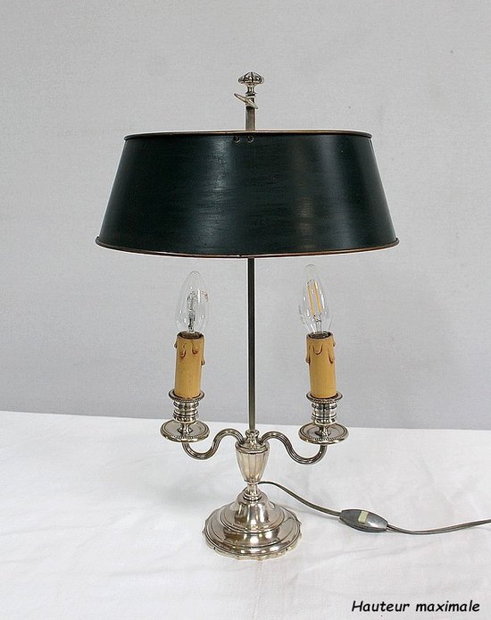 Lampada Bouillotte in metallo argentato, stile Impero - Inizio XX secolo
