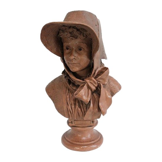 Grande busto di donna in terracotta, firmato A. Blanc - 1900