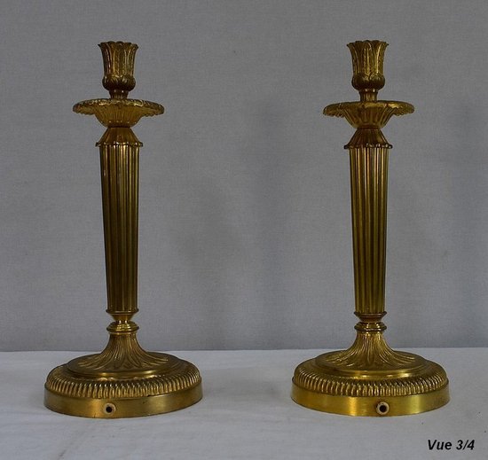 Pair of Gilded Bronze Torches, Louis XVI style - Early XXth century