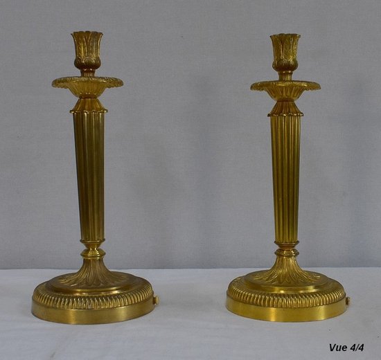 Pair of Gilded Bronze Torches, Louis XVI style - Early XXth century