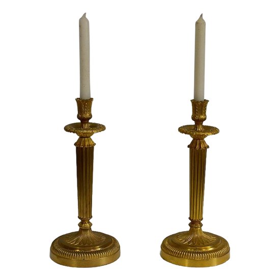 Pair of Gilded Bronze Torches, Louis XVI style - Early XXth century