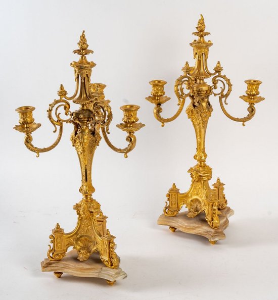 A 19th Century Gilded Bronze Mantel Set