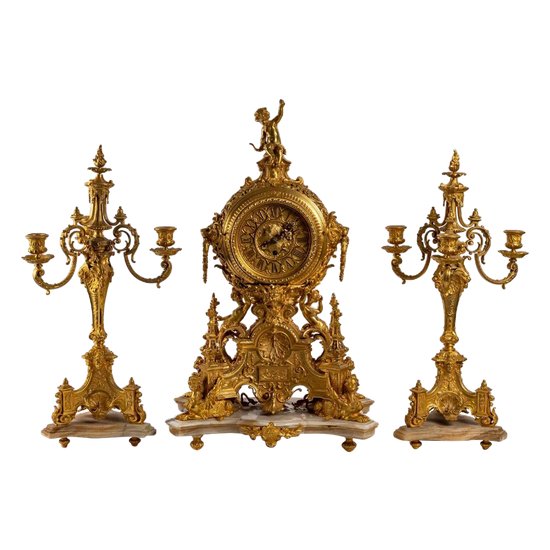 A 19th Century Gilded Bronze Mantel Set