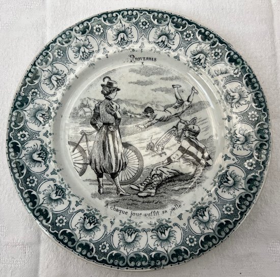Complete set of 12 Antique Proverbial Talking Plates Saint Amand Hamage