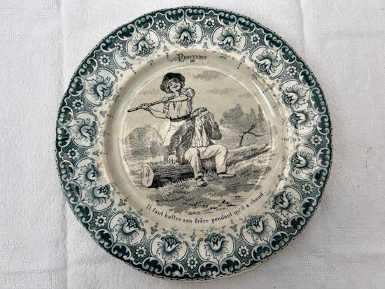 Complete set of 12 Antique Proverbial Talking Plates Saint Amand Hamage