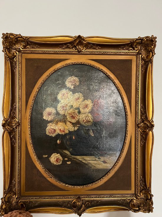Tableau bouquet de fleur pivoine signé fin 19eme 