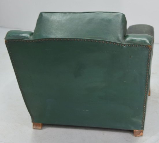 Fauteuil Club En Cuir Vert époque  Art Déco 1940