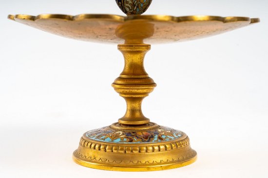 Pair Of Crystal Cups With Gilded Bronze Base And Cloisonné Enamel Late 19th Century