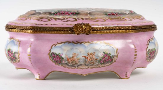 Boite à Bijoux En Porcelaine Rose De Style Sèvres