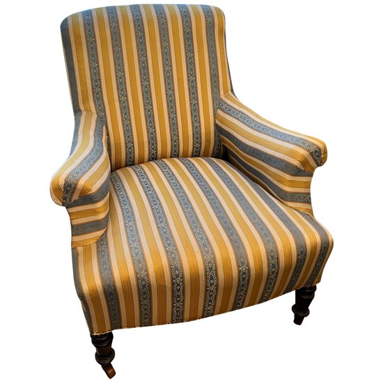 Fauteuil Napoléon lll tissu jaune rayure