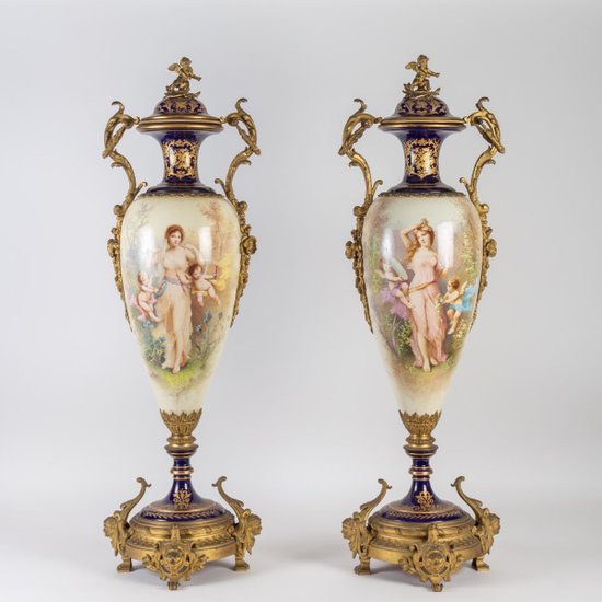 Pair Of Very Fine Porcelain Vases From Sèvres 19th Century