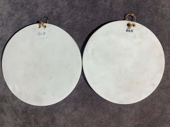 Pair of Biscuit Porcelain Plates in the Art Nouveau Style