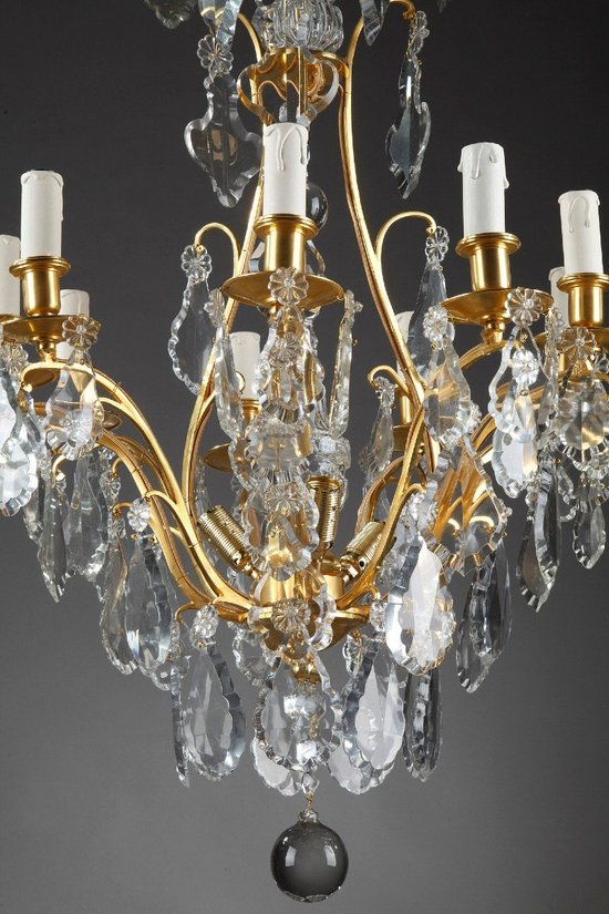Eight Arm Gilt Bronze Chandelier With Tassels