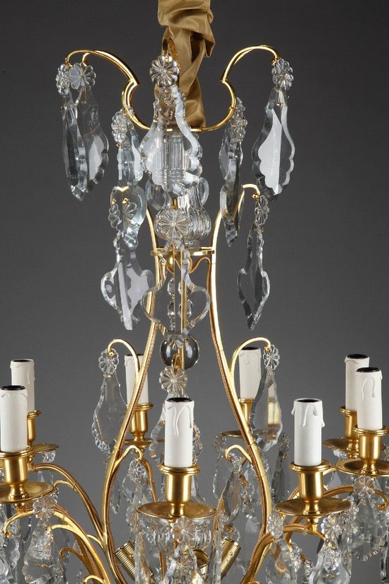 Eight Arm Gilt Bronze Chandelier With Tassels