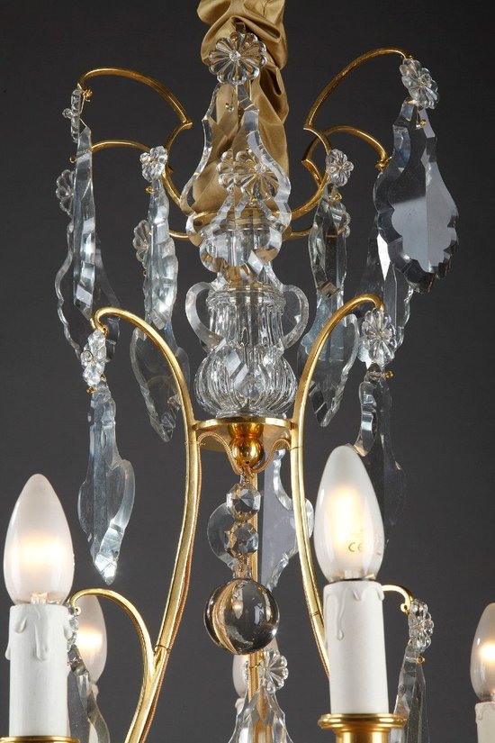 Eight Arm Gilt Bronze Chandelier With Tassels