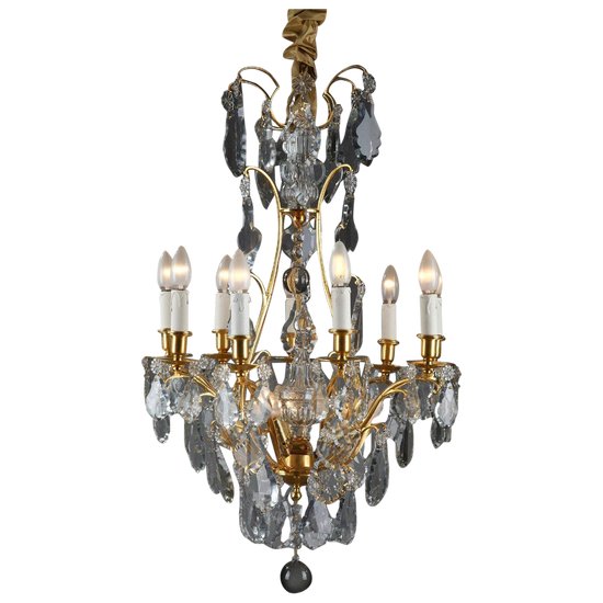 Eight Arm Gilt Bronze Chandelier With Tassels