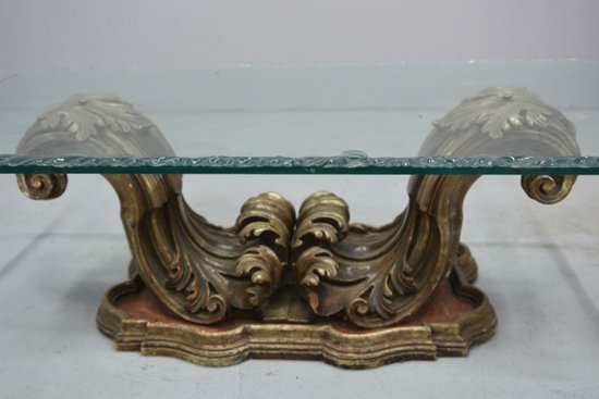 Table Basse Baroque En Bois Doré Et Laqué 