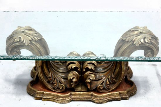 Table Basse Baroque En Bois Doré Et Laqué 