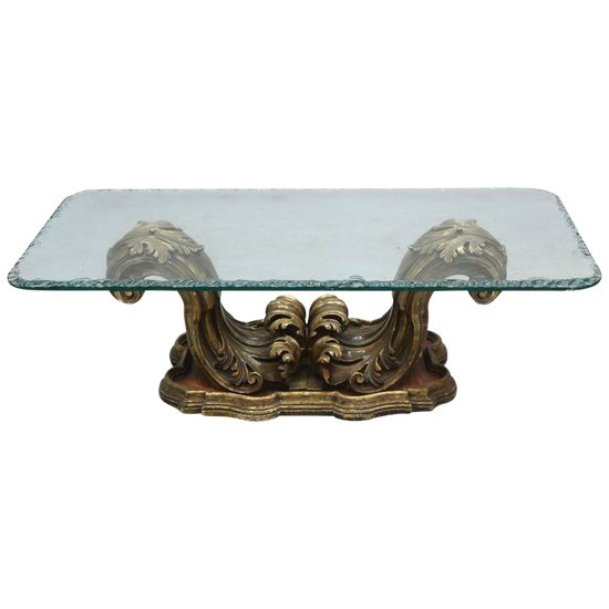 Table Basse Baroque En Bois Doré Et Laqué 