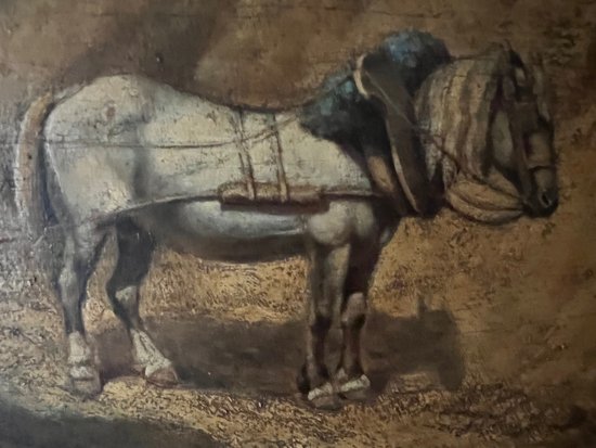 Dipinto ad olio scena rurale con cavalli di Georges Crinier XIX secolo