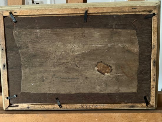 Dipinto ad olio scena rurale con cavalli di Georges Crinier XIX secolo