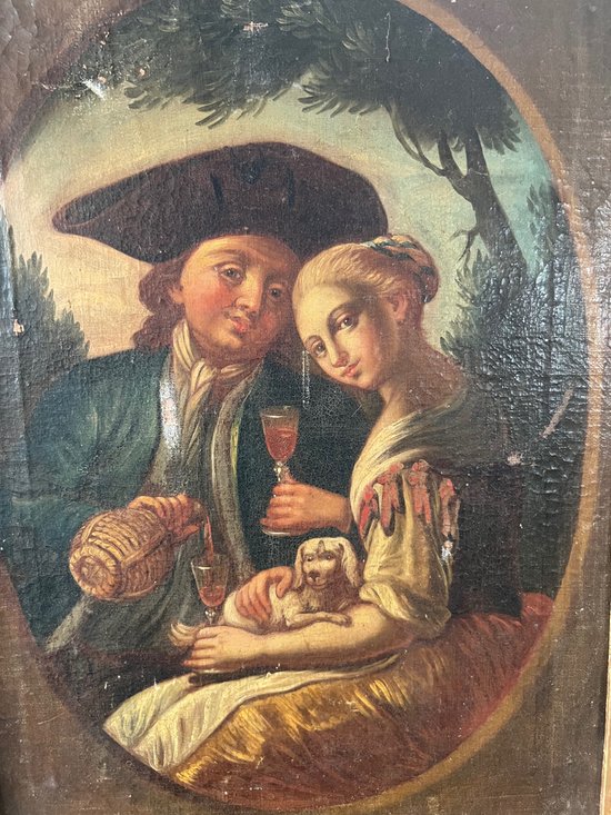 Gemälde Schule 18. Jahrhundert Liebespaar Ölgemälde auf Leinwand