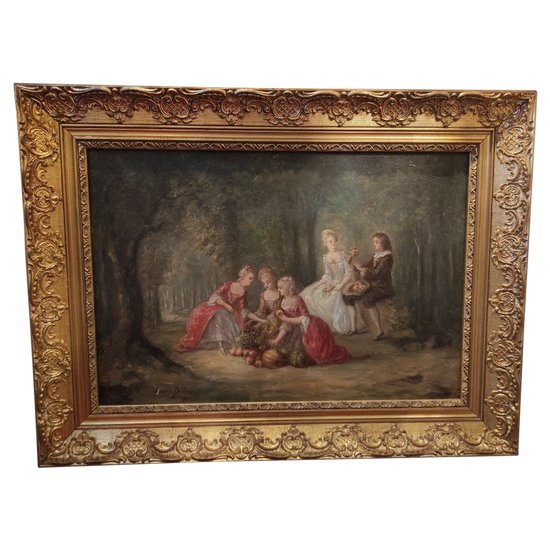Une Paire De Huile Sur Toile Scène Galante Champêtre Fin XIXème Siècle