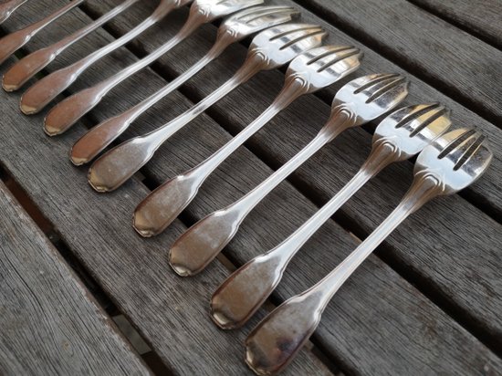 12 solid silver cake forks hallmarked minerva goldsmith Louis Coignet style "Noailles" model