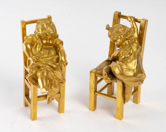 Coppia di sculture in bronzo dorato del XIX secolo